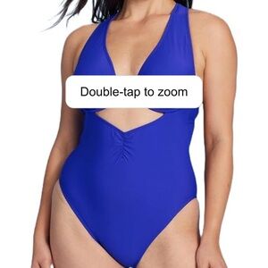 Shade & Shore Royal Blue Cut-Out Underwire One-Piece Swimsuit L Plunge Halter